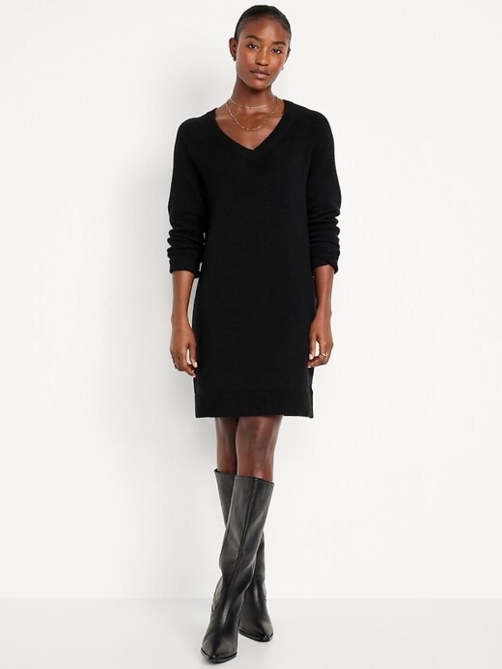 Old Navy Black V-Neck Sweater Dress